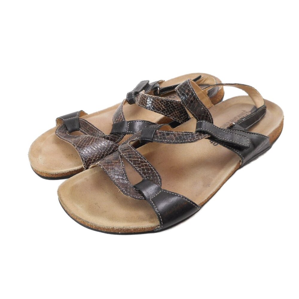 Mephisto Women's US 10 EU 40 Air Relax Sandals Brown Snake Print Ankle Strap